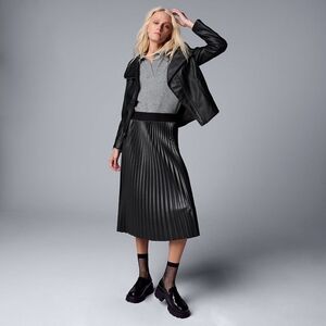 Simply Vera Vera Wang Black Pleated Faux-Leather Midi Skirt